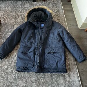 J. Crew Navy Primaloft Puffer Jacket with Fur Hood